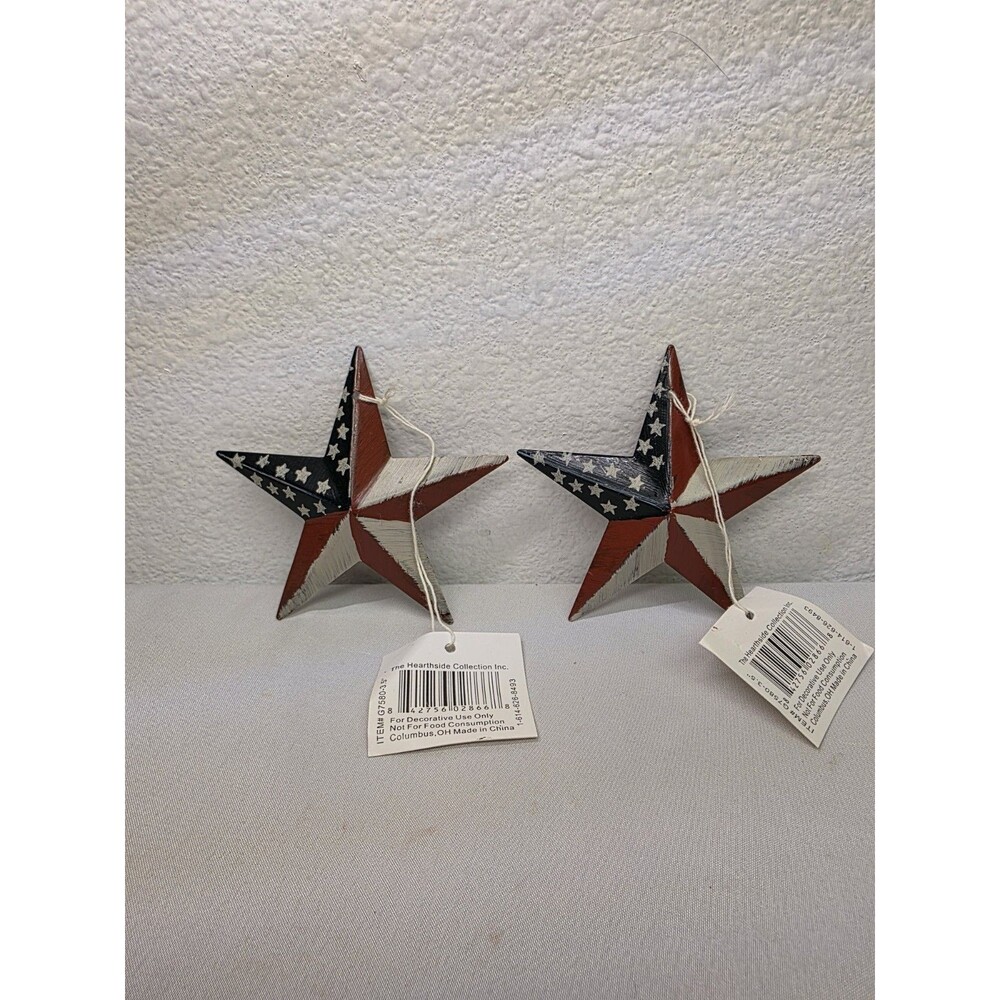 2pc Rustic Metal Barn Stars Patriotic American Flag 3" Primitive Wall Decor
